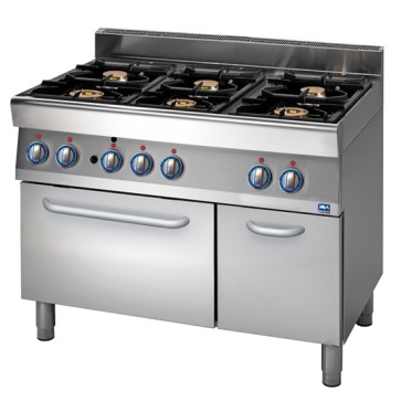 Cucina a gas su forno a gas statico 53x53 cm e vano chiuso, 6 bruciatori