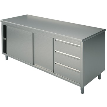 tavolo armadiato neutro con cassettiera a destra, senza alzatina, 2100x600 mm