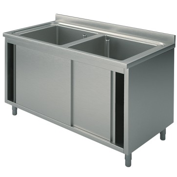 Lavatoio armadiato con porte scorrevoli, 2 vasche, 1500x600 mm.
