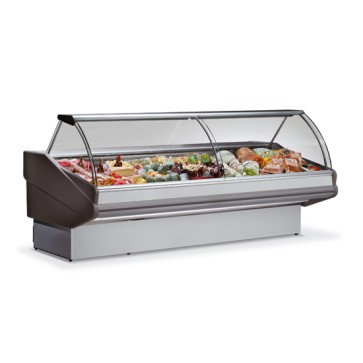 Vetrina refrigerata semi-ventilata,vetro curvo, +3°C/+5°C, 2020x1140mm.