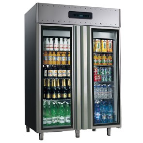 Armadio frigorifero ventilato,hccp sistema1400 lt temperatura -2/+8°c con porte in vetro