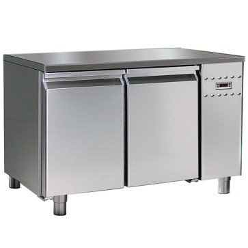 Tavolo refrigerato per gruppo remoto per pasticceria,2 porte con 6 guide 60x40 cm con piano in inox