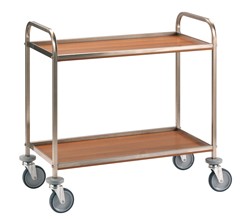 Carrello inox con 2 ripiani in legno 850x440mm. max 80kg