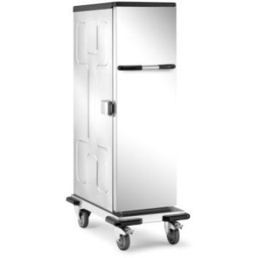 Carrello thermobox versione neutra con porta a battente, capacità 9xgn1/1 h40mm oppure 4xgn1/1 h100mm + 1xgn1/1 h40mm oppure 2xgn1/1 h200mm + 1xgn1/1 h40mm. passo mm.55.