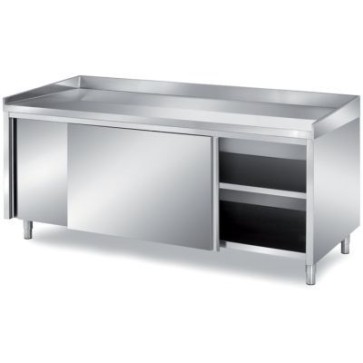 Tavolo panetteria con scorr.-piano e alzatine in acciaio mm 2400x800x850 h