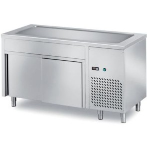 Elemento con vasca h 30 refrigerata e vano inferiore neutro con scorrevoli mm 1500x700x890 h