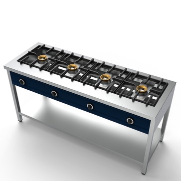 Piano di cottura per pancake con 4 bruciatori da 8 kW ciascuno