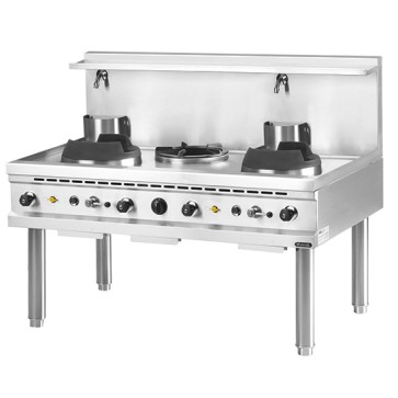piano di cottura wok a gas, 2 fuochi, 1 bruciatore zuppe, 2 rubinetti acqua