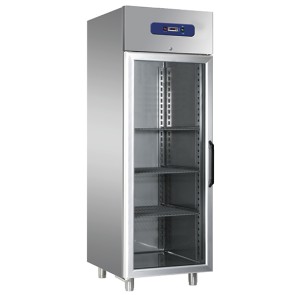 Armadio frigorifero ventilato 600 litri inox con porta in vetro interno/esterno inox temp. 0°c/+10°c