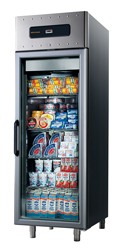 Congelatore da 700 litri in inox GN 2/1 con porta in vetro, -10°/-25°C, isolamento 75 mm