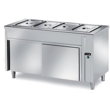 Tavolo caldo self-service vano inferiore armadiato neutro con scorrevoli - vasca raggiata h 200 bagnomaria - bacinelle gn escluse mm 2000x700x890 h