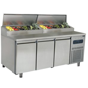 tavolo di preparazione refrigerato a 3 porte 600x400 mm, p=800 mm, 10x GN 1/3 h=150 mm