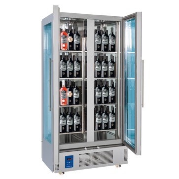 Espositore refrigerato per vini a parete per 128 bottiglie con 2 porte, +4°/+14°C
