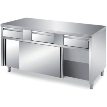 Tavolo con cassetti gn1/1 h 10 cm in linea vano inferiore con scorrevoli mm 2300x600x850 h