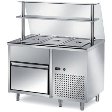 Tavolo freddo self-servie con vasca raggiata mm.200h dim. mm. 1200x700x1400h. + vetro curvo temperato