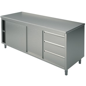 tavolo armadiato neutro con cassettiera a destra, senza alzatina, 2100x600 mm