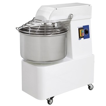 Impastatrice a spirale su ruote, 16 kg/22 litri, 1 velocità, con timer per pizzerie