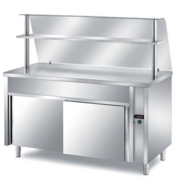 Tavolo freddo self-service con vasca refrigerata h 200 gn escluse - vano inferiore neutro con scorrevoli + vano motore + vetro curvo temperato mm 1200x700x1400 h