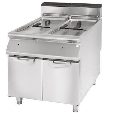 Friggitrice gas 2 vasche libere capacità 17+17 lt su vano con porte