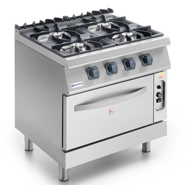 Cucina a gas su forno a gas statico GN 2/1, 4 fuochi