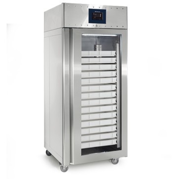 Frigorifero da 850 litri in inox con porta in vetro per pasticceria, 56x 600x400 mm, -2°/+8°C