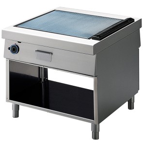 fry top a gas su base aperta, piastra cromata rigata