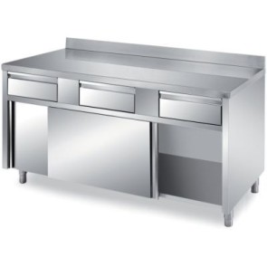 Tavolo con cassetti gn1/1 h 10 cm in linea vano inferiore con scorr + alzat mm1200x600x850 h