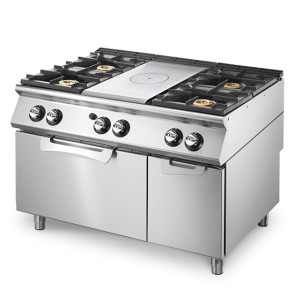 Tuttapiastra gas su forno a gas statico GN 2/1 e vano chiuso + 4 bruciatori