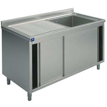 Lavatoio armadiato con porte scorrevoli, 1 vasca destra per cucine industriale