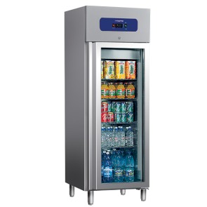 Congelatore da 400 litri in inox con porta in vetro, 460x485 mm, -10°/-18°C