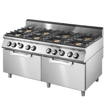 Cucina a gas su 2 forni a gas statici GN 2/1, 8 bruciatori