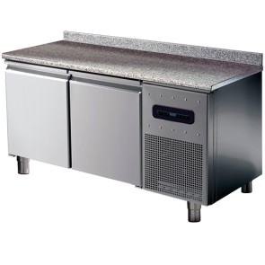 Tavolo congelatore pasticceria hccp sist.,2 porte, 6 guide 60x40 cm,2 griglie piano granito+alzatina