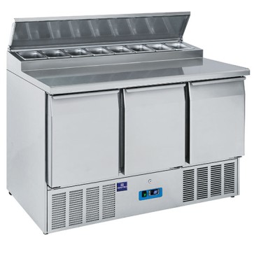 Banco di preparazione refrigerato professionale 3 porte gn 1/1 capacità vani 400 litri , temperatura +2 °c/+10 °c
