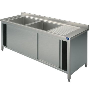 Lavello armadiato 2 vasche a sinistra con gocciolatoio, 1800x700 mm