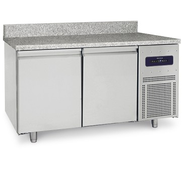 Tavolo freezer per pasticceria a 2 porte 600x400 mm con piano in granito con alzatina, -10°/-25°C
